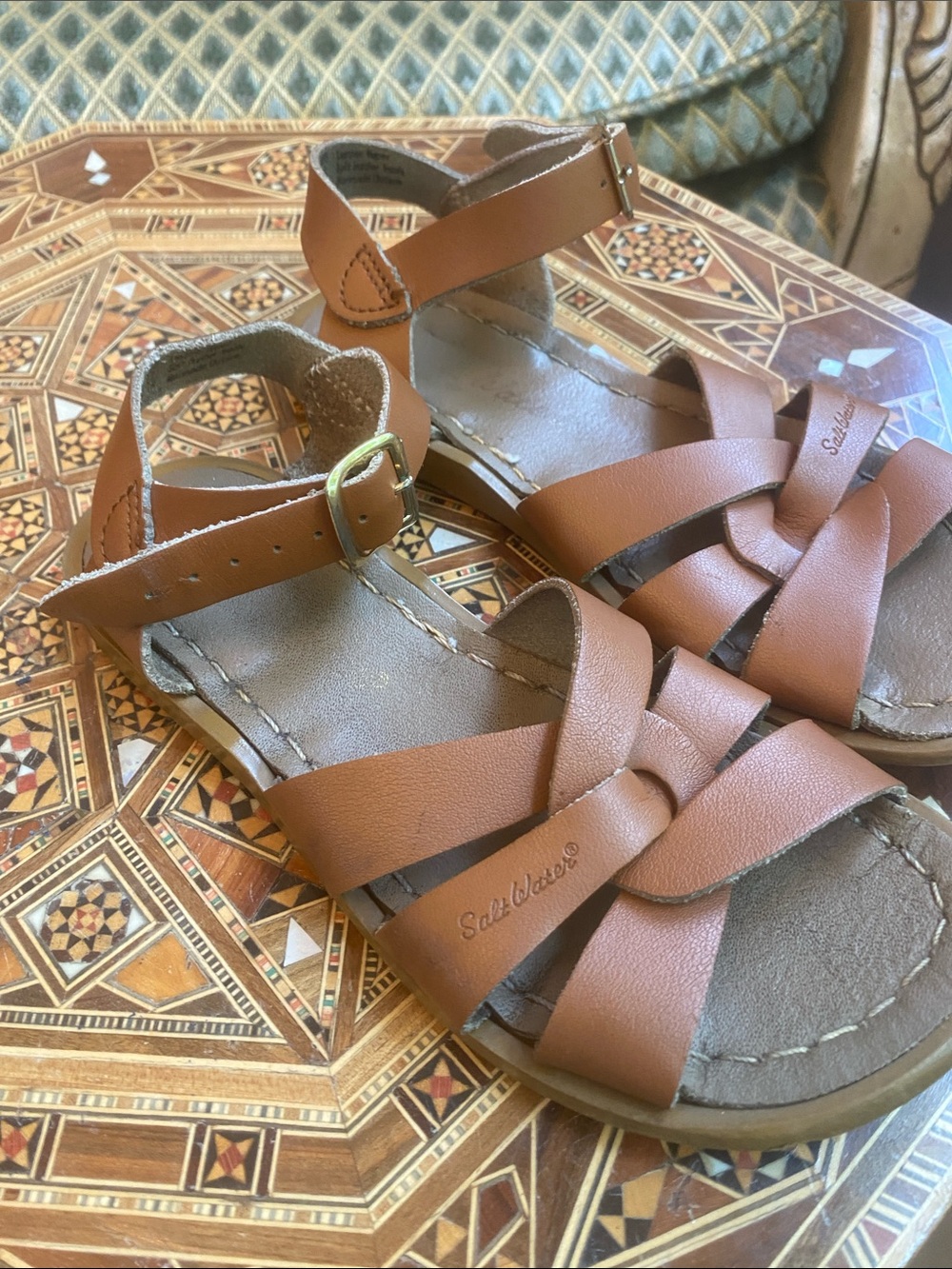 Brown Leather Kids Sandals with Ankle Strap